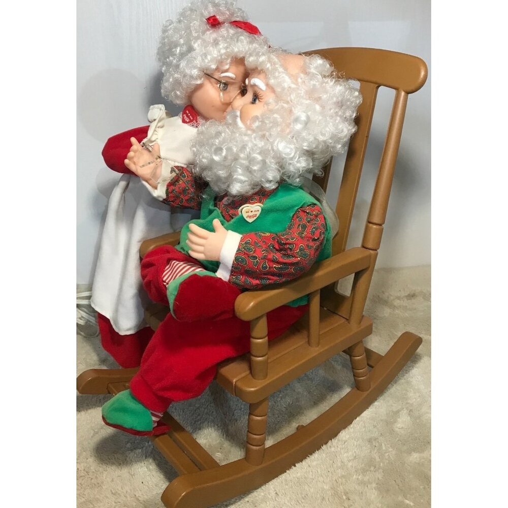 Mr & Mrs Claus Kissing Animated Rocking Chair 1993 Santas Best 19” Tall